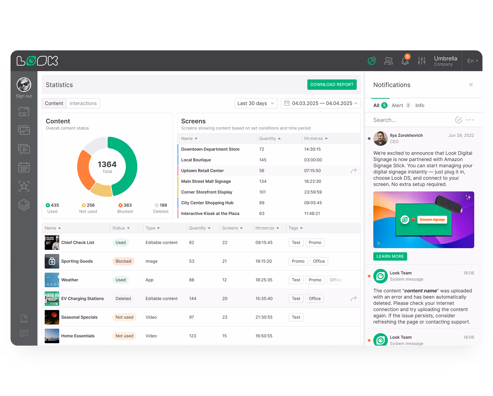 Analytics & Proof-of-Play Daschboard screenshot