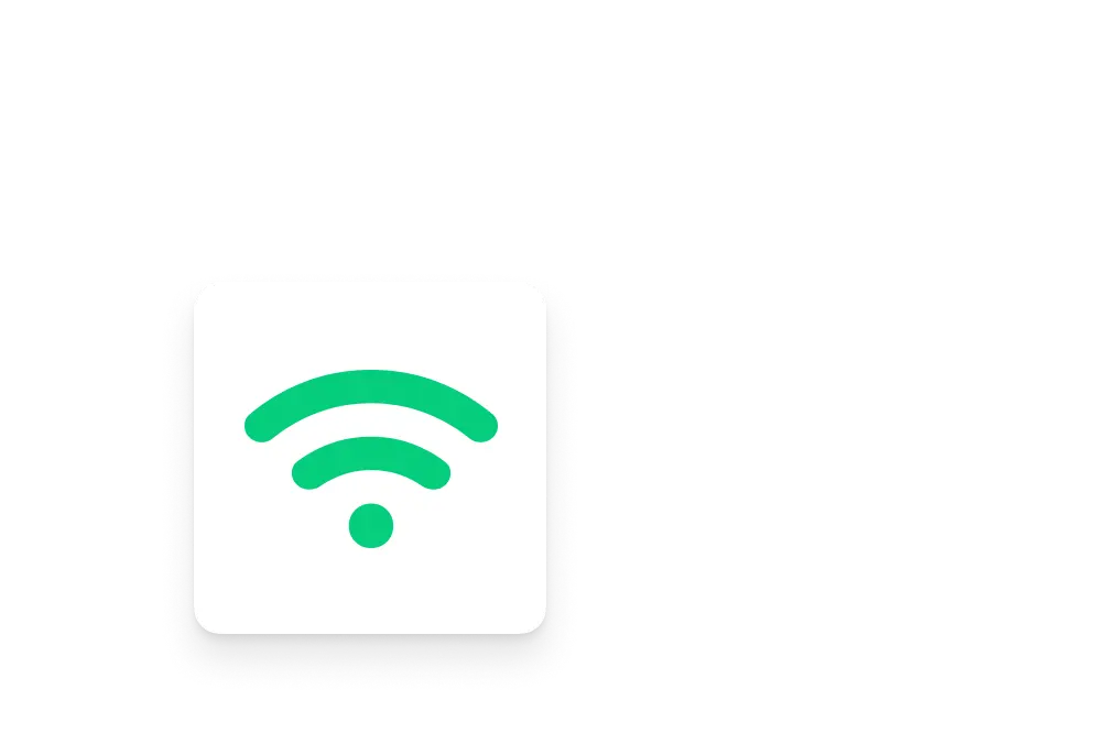 Símbolo de Wi-Fi verde em um botão quadrado branco com sombra