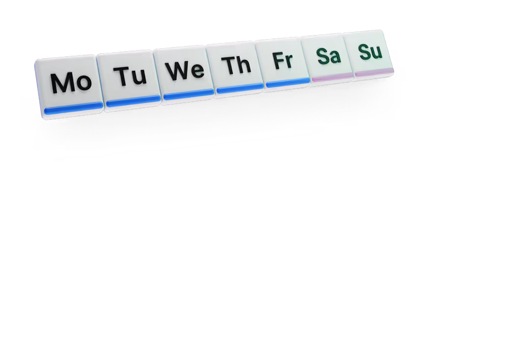 Seven white blocks showing weekday abbreviations: Mo, Tu, We, Th, Fr, Sa, Su in a row.