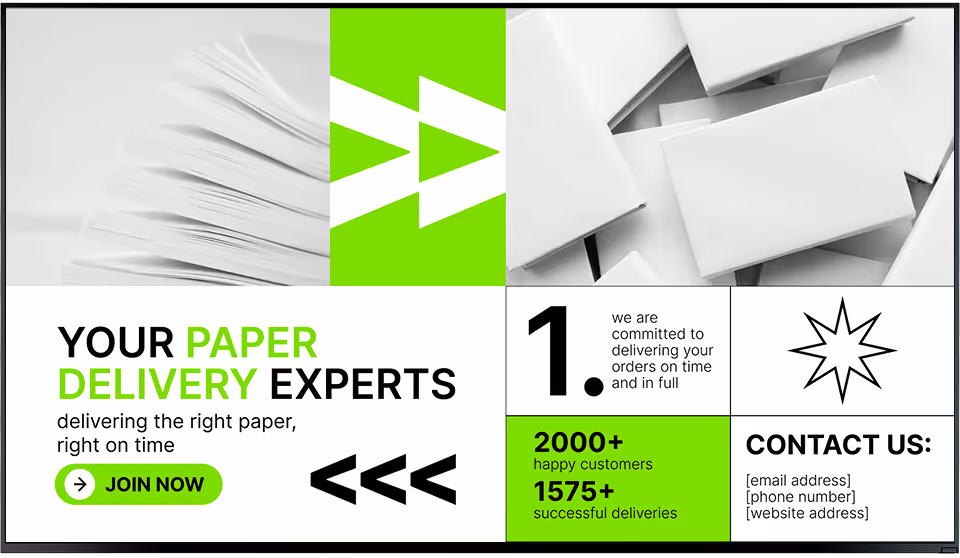 Advertisement for paper delivery experts with delivery stats and a call to action button.