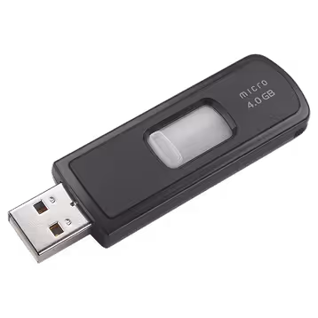Pen drive preto com 4 GB de capacidade de armazenamento