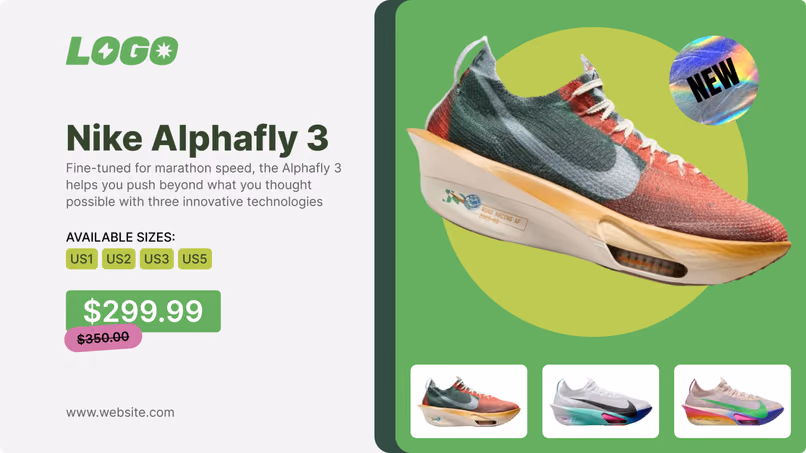 Promoção do tênis de corrida Nike Alphafly 3 com preço e tamanhos disponíveis