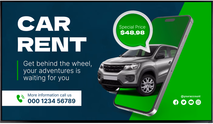 Tela de promoção de aluguel de carros com preço especial