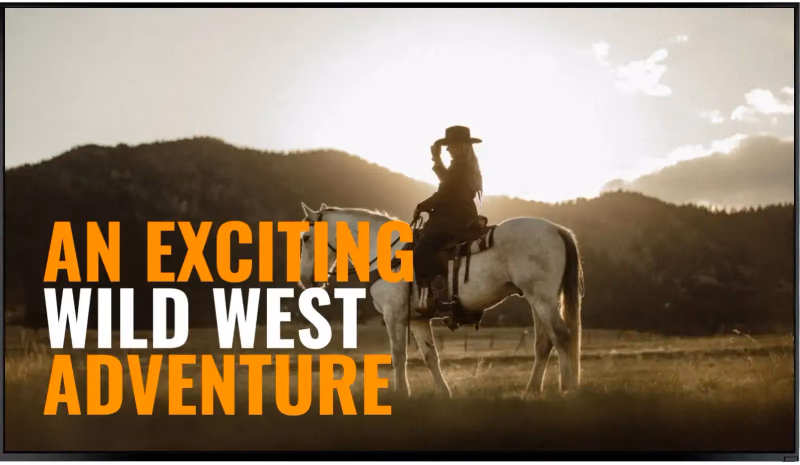 Экран трейлера «An Exciting Wild West Adventure» с всадником на закате