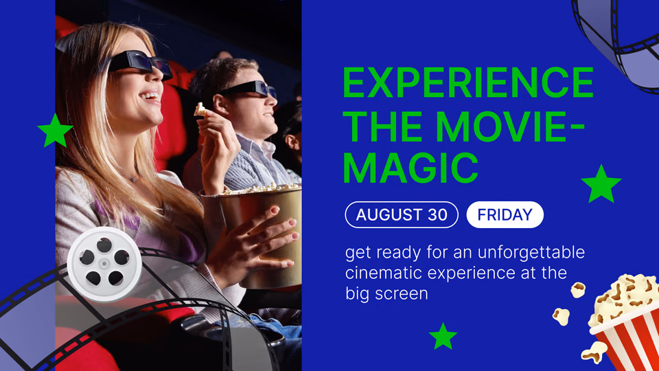 Хиро-шаблон «Experience the Movie-Magic» со зрителями в 3D-очках