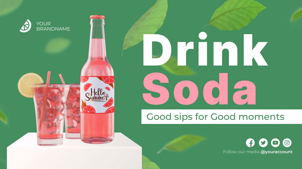 Шаблон акции «Drink Soda» в буфете с бутылкой и стаканами