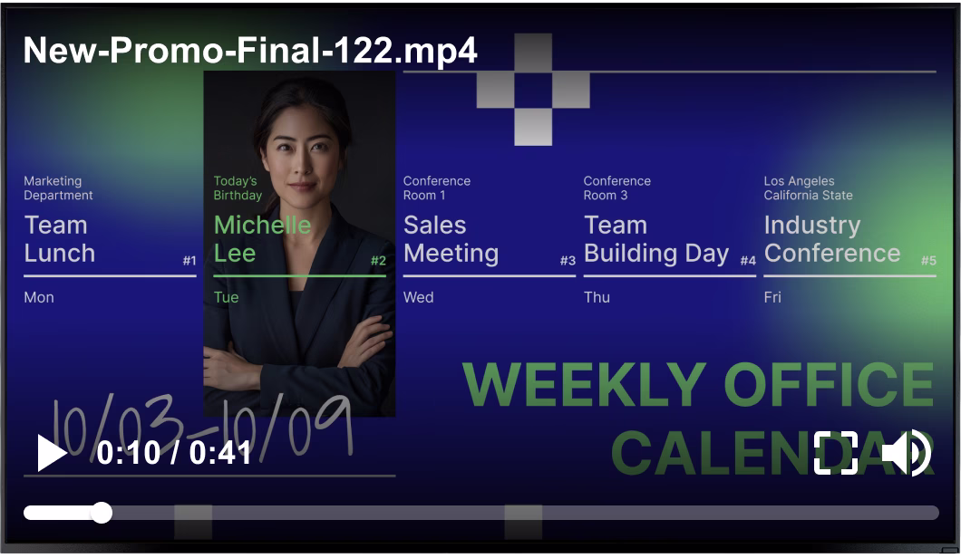 Vídeo genérico de banco de imagens rodando por cima de uma tela de calendário semanal do escritório