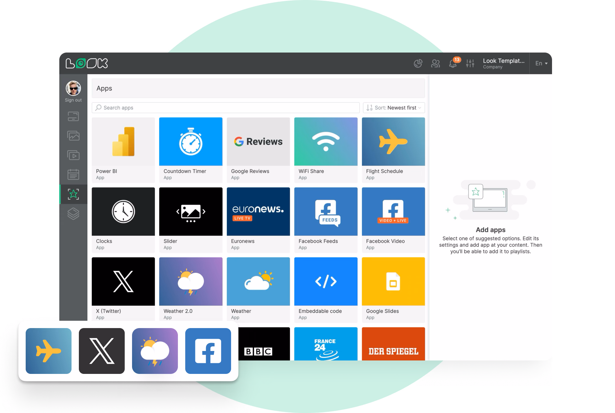 Look应用库,包含Power BI、Google评价、Euronews等应用