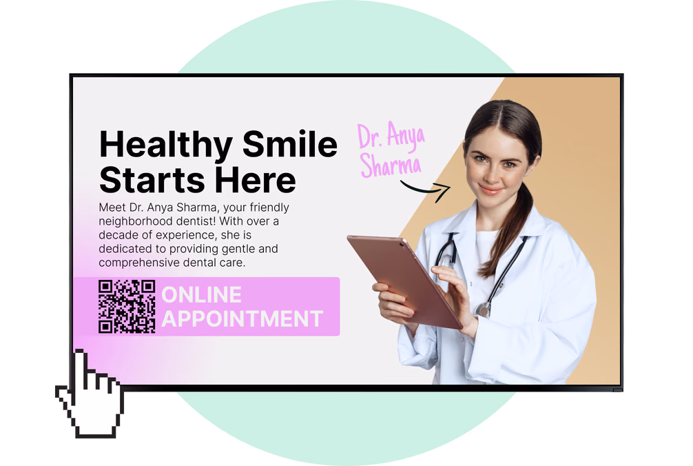 “Healthy Smile Starts Here”促销广告牌,展示Anya Sharma医生