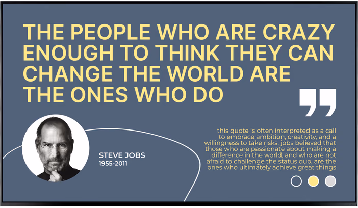 Tela de citação de Steve Jobs sobre as pessoas loucas o suficiente para achar que podem mudar o mundo
