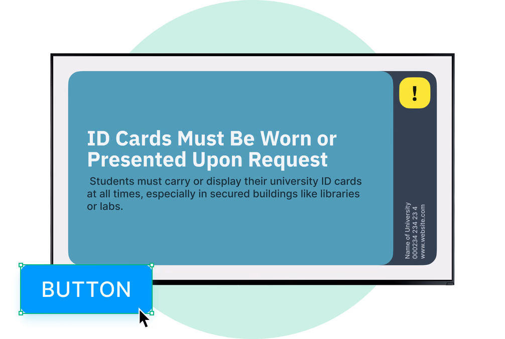 Tela de aviso de segurança ID Cards Must Be Worn com um widget de botão