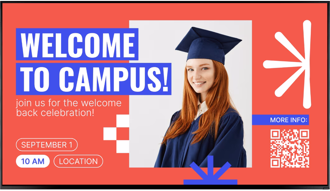 Tela de promoção de campus universitário limpa, sem a sobreposição de vídeo