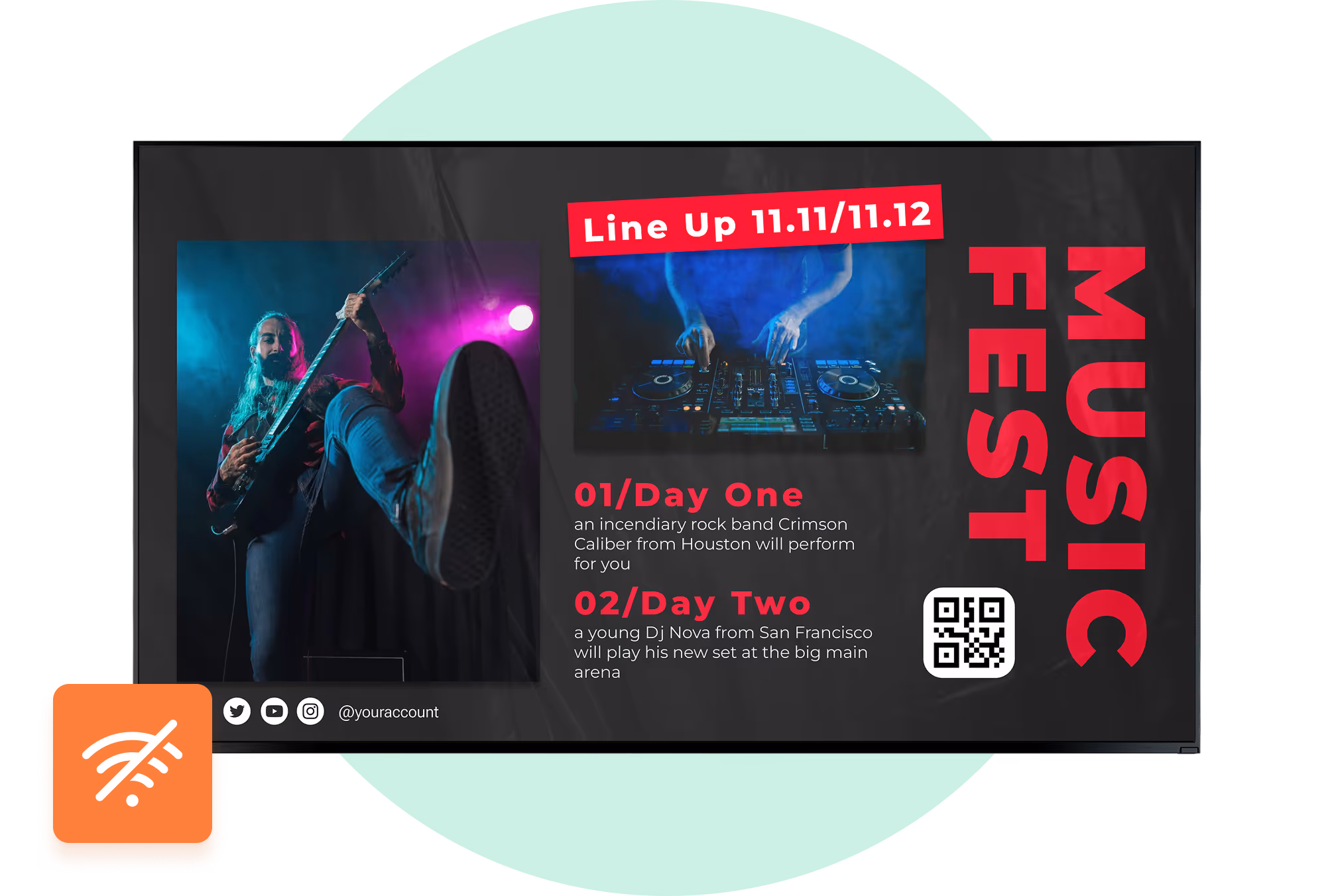Music Fest阵容屏幕,带有Wi-Fi断开图标