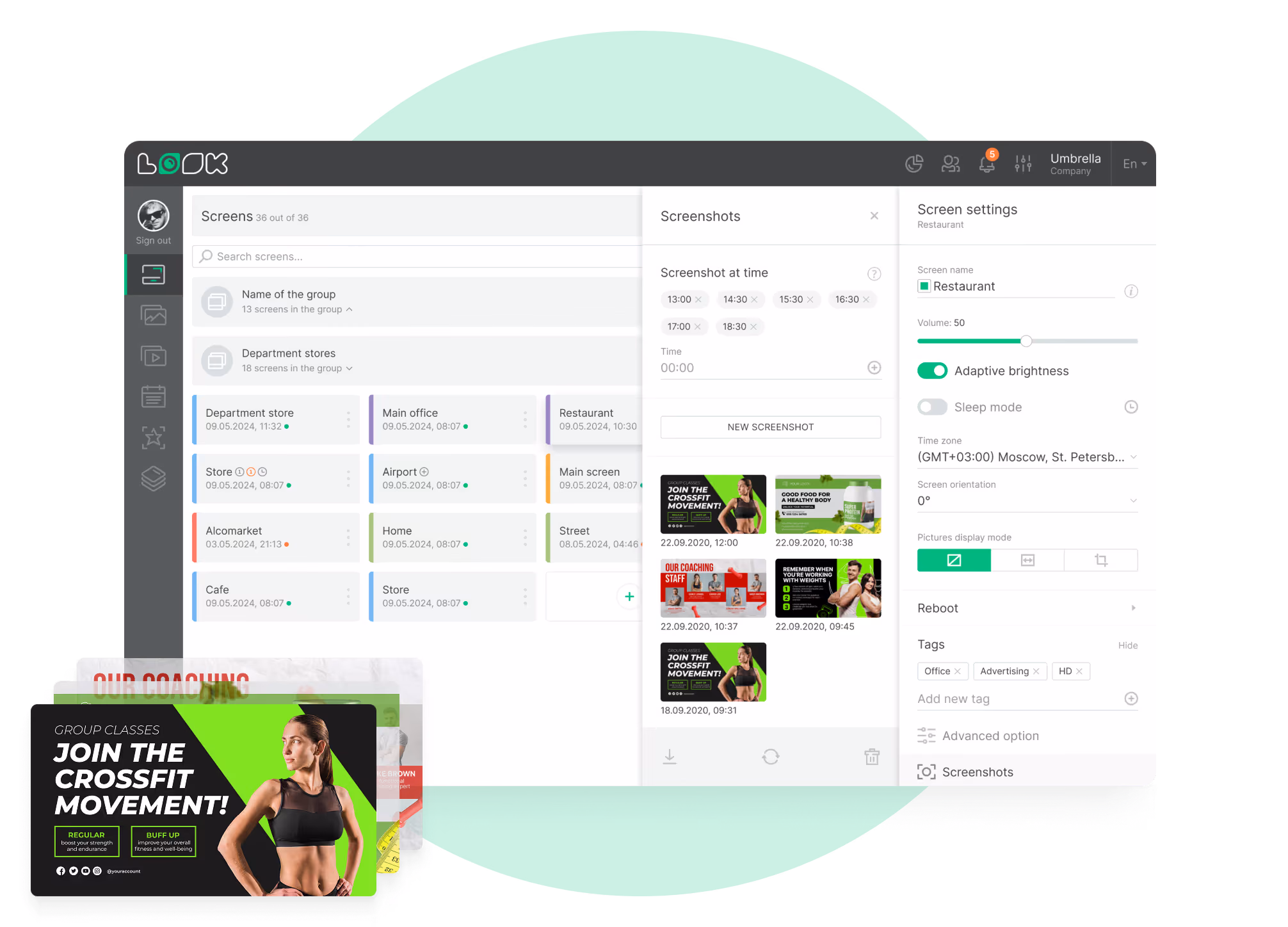 Painel de capturas de tela com uma promoção de CrossFit