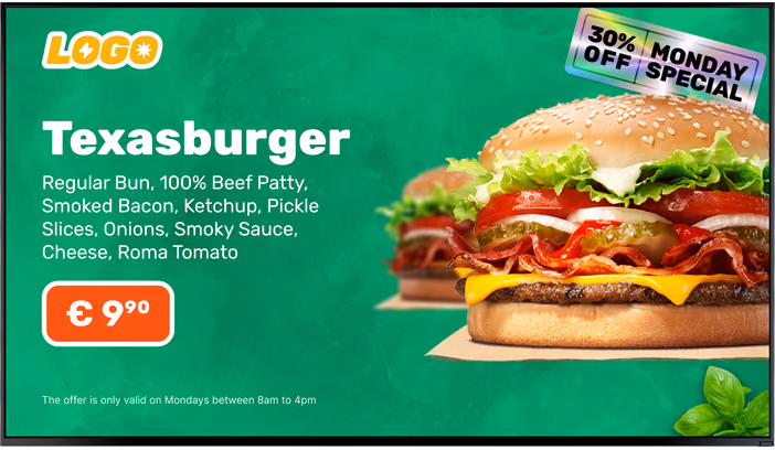 Promoção de hambúrguer de food truck com desconto especial de segunda-feira