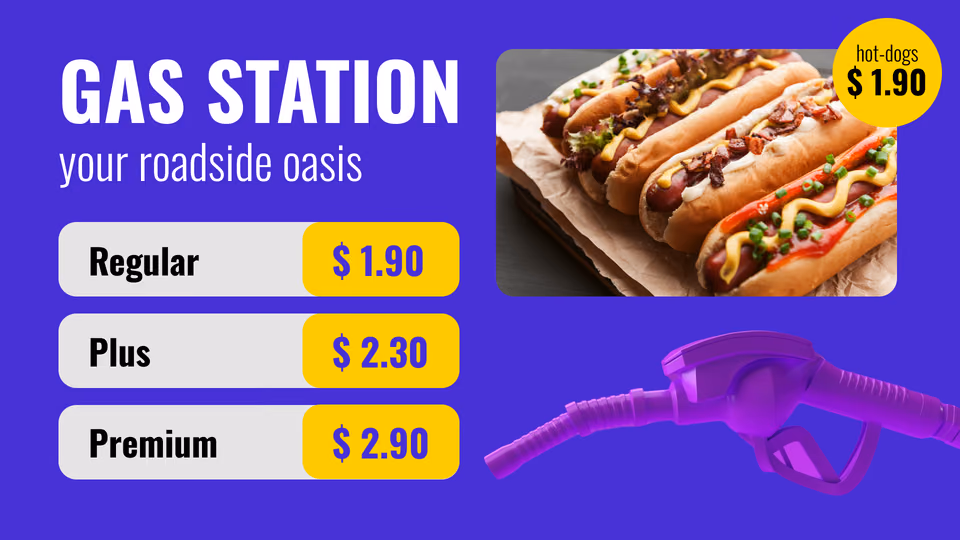 Modelo de preço de combustível de posto com uma promoção de hot dog
