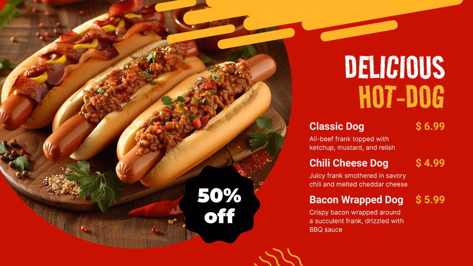 Modelo de balcão de comida Delicious Hot-Dog com três preços