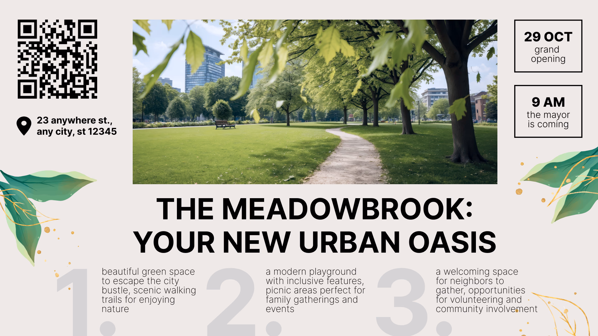 Anúncio de inauguração do parque Meadowbrook