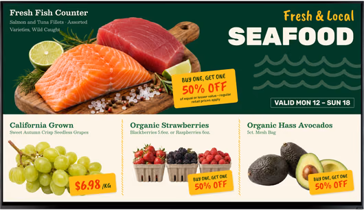 Tela de promoção de supermercado limpa, sem a sobreposição de vídeo