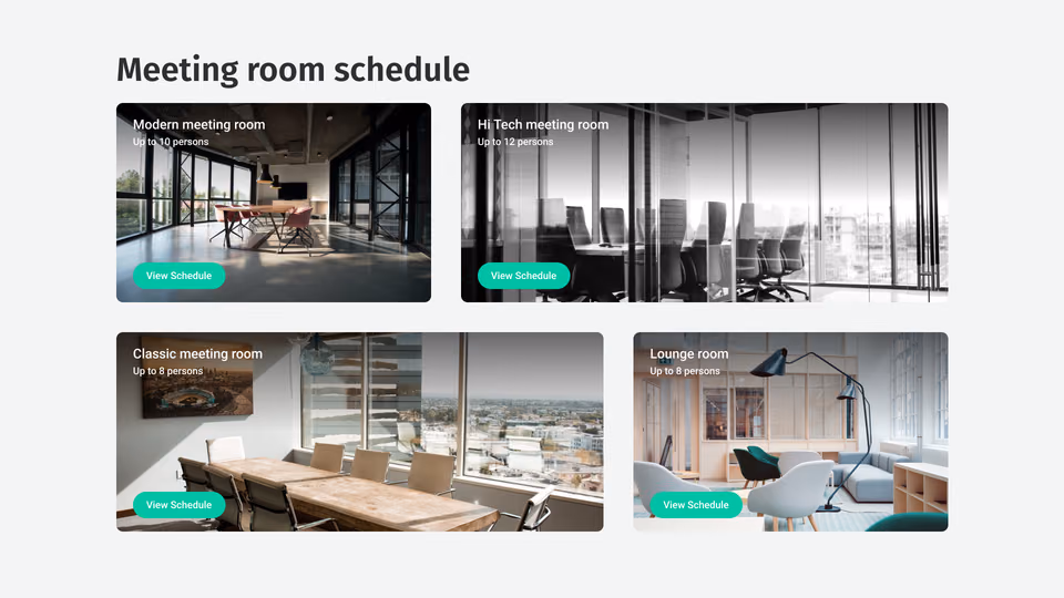 Modelo de agenda de sala de reunião com quatro tipos de sala