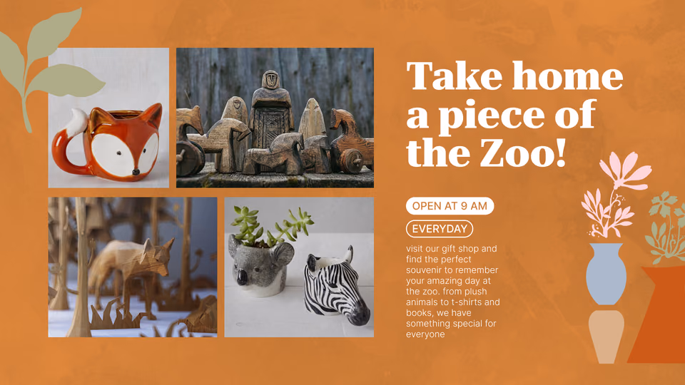 Шаблон рекламы магазина «Take home a piece of the Zoo»