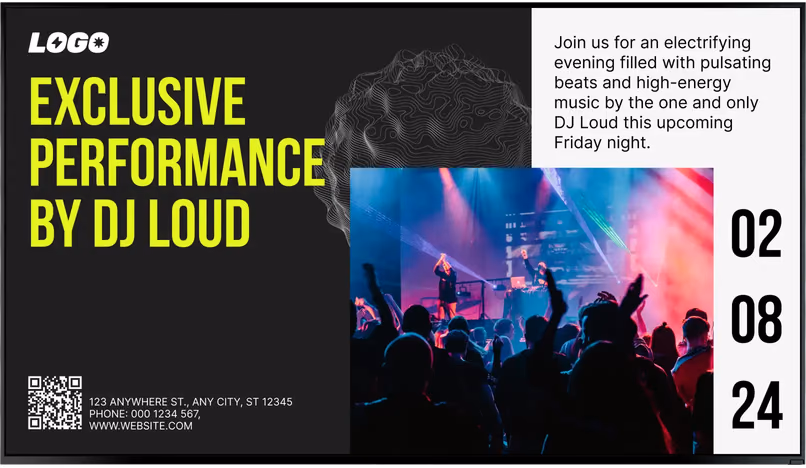 Tela de promoção "Exclusive Performance by DJ Loud" com um código QR