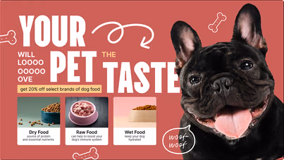 Шаблон акции на корм для собак Your Pet Will Love the Taste со скидкой 20%