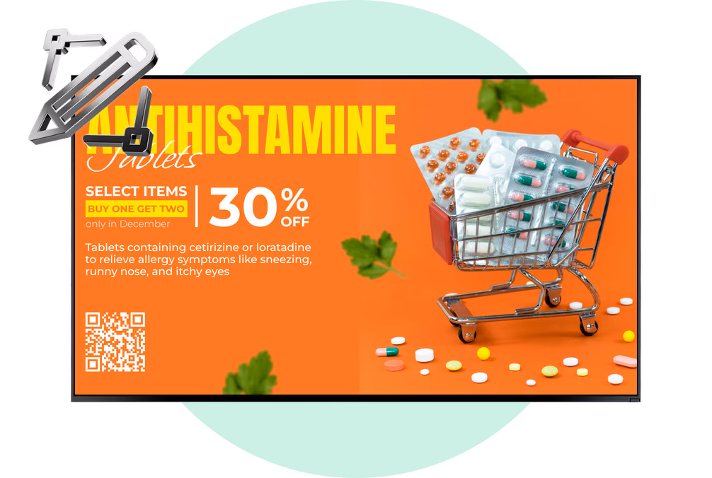 Шаблон промо антигистаминных таблеток с наложенной иконкой редактирования