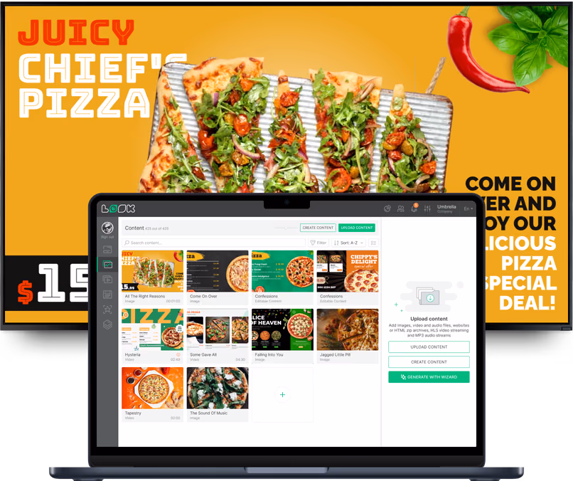 打开的Look CMS内容库,叠加Chief's Pizza的促销页面