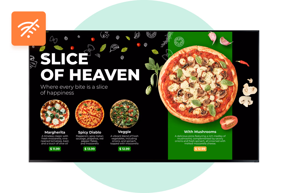 Slice of Heaven披萨菜单牌,叠加离线图标