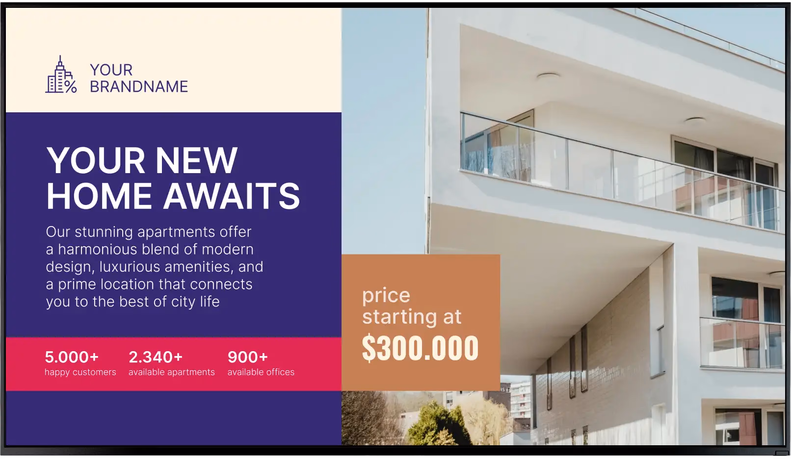 Реклама квартир «Your New Home Awaits» с ценами