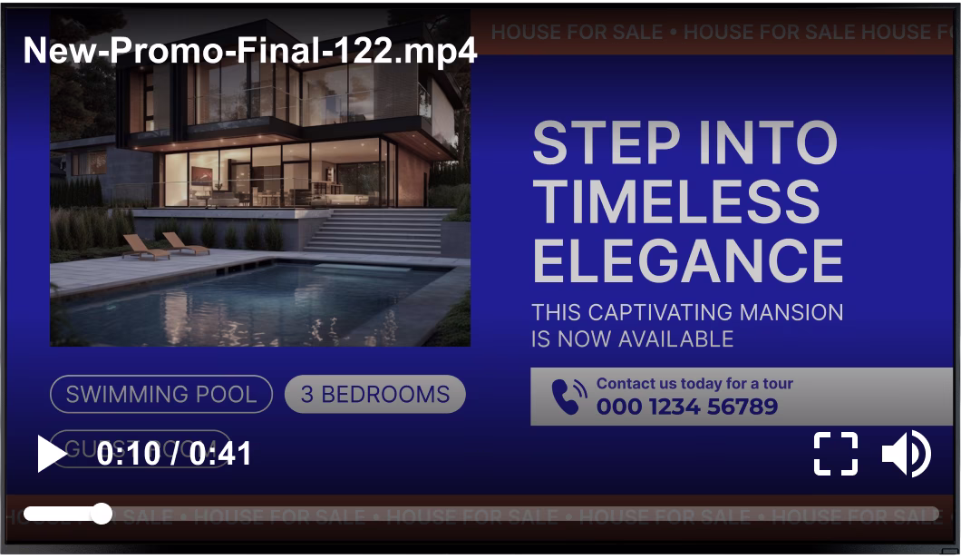 Типовой видеофайл поверх рекламы особняка «Step Into Timeless Elegance»