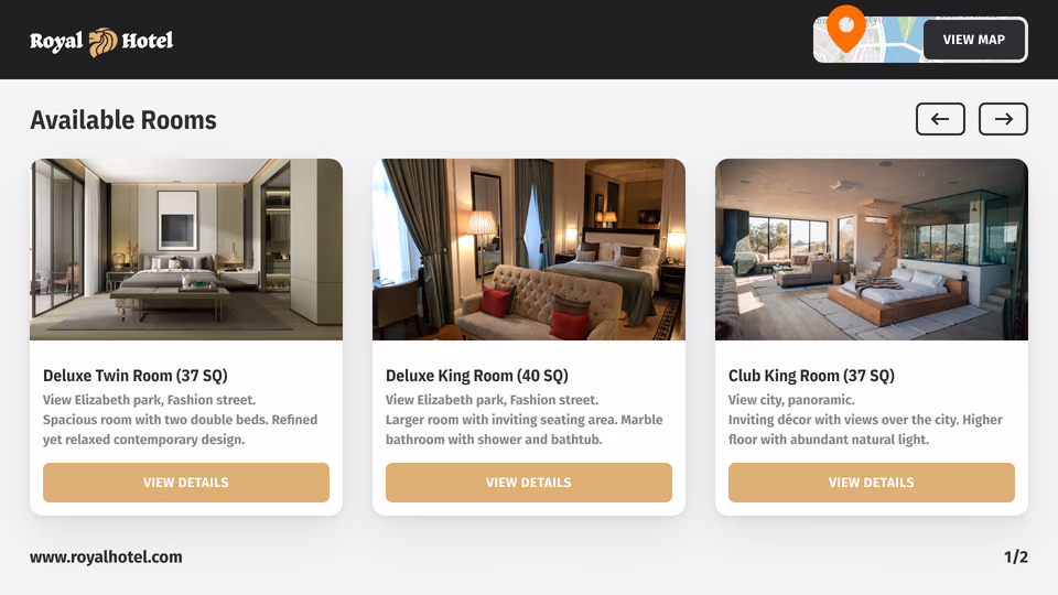 Royal Hotel可预订房型模板,含三种房型