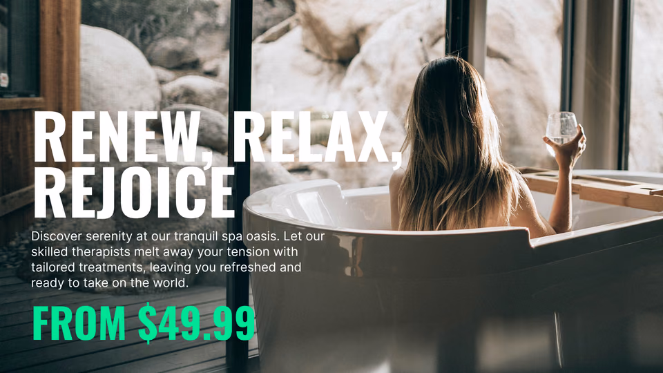 Modelo de promoção "Fall Into Relaxation" de massagem com pedras quentes, com preços