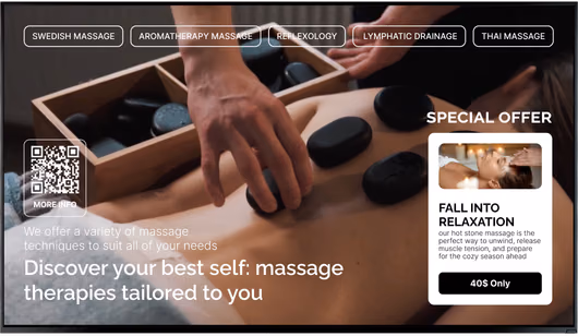 Tela de promoção do spa limpa, sem a sobreposição de vídeo