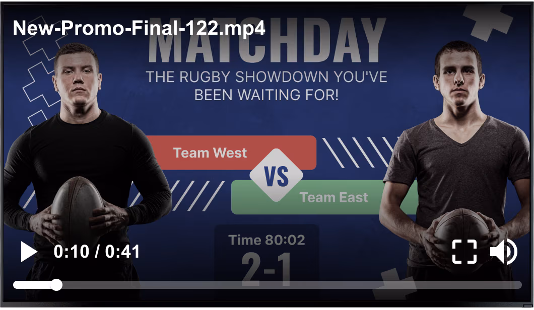 通用素材橄榄球比赛日宣传视频叠加在Team West vs Team East记分牌屏幕上播放