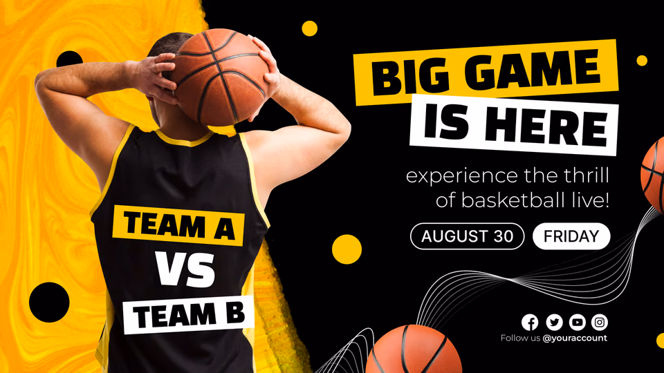 Big Game Is Here篮球宣传模板,展示对阵信息