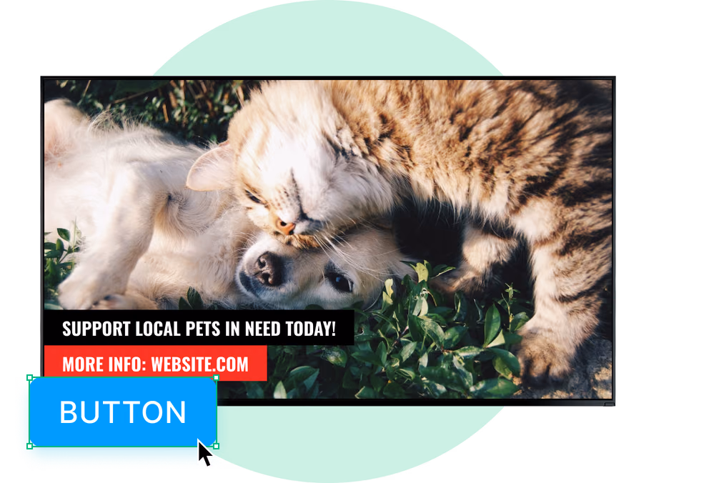 Quadro de promoção apoie os pets locais com widget de botão editável