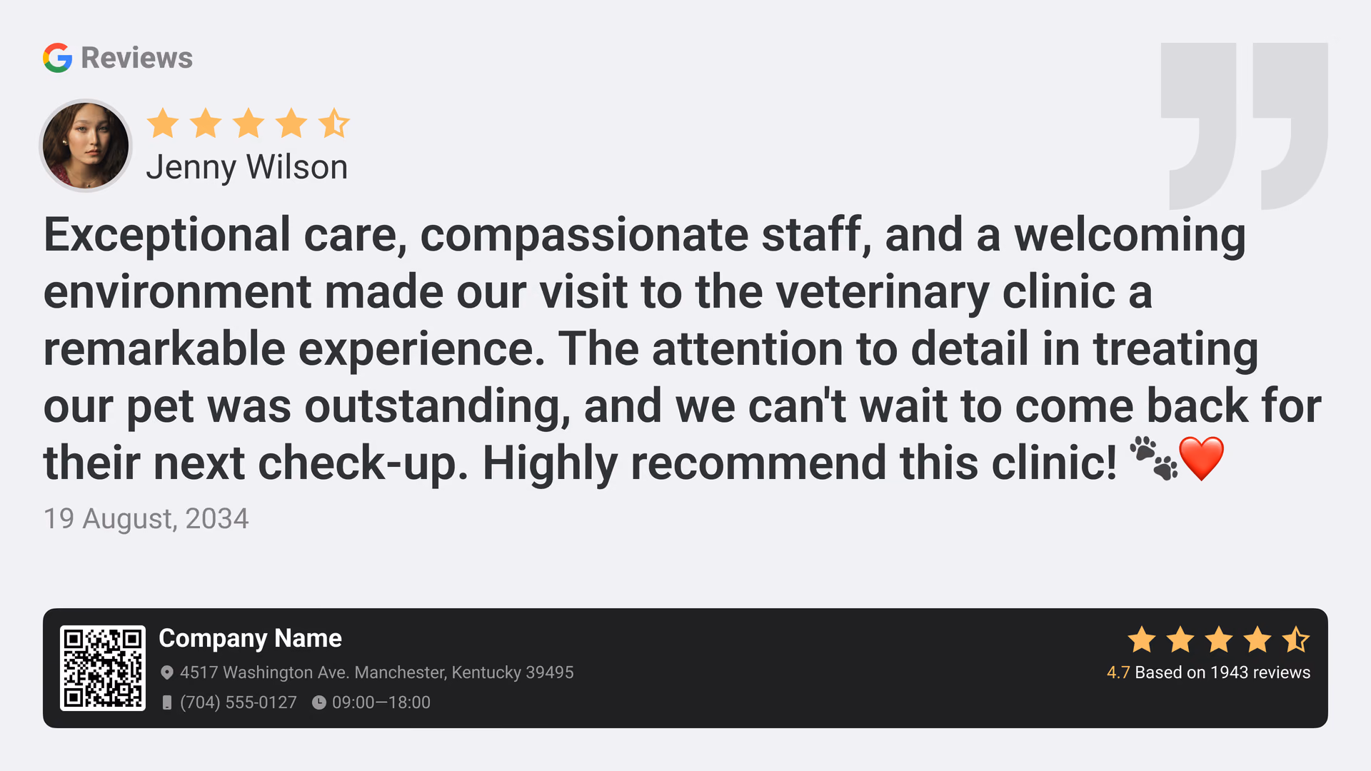 Depoimento de avaliação do Google para uma clínica veterinária
