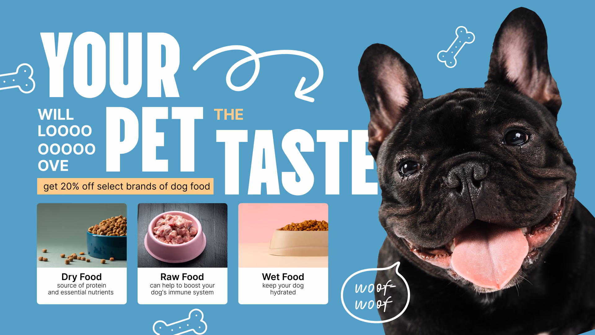 Promoção de ração para cães Seu Pet Vai Amar o Sabor com 20% de desconto