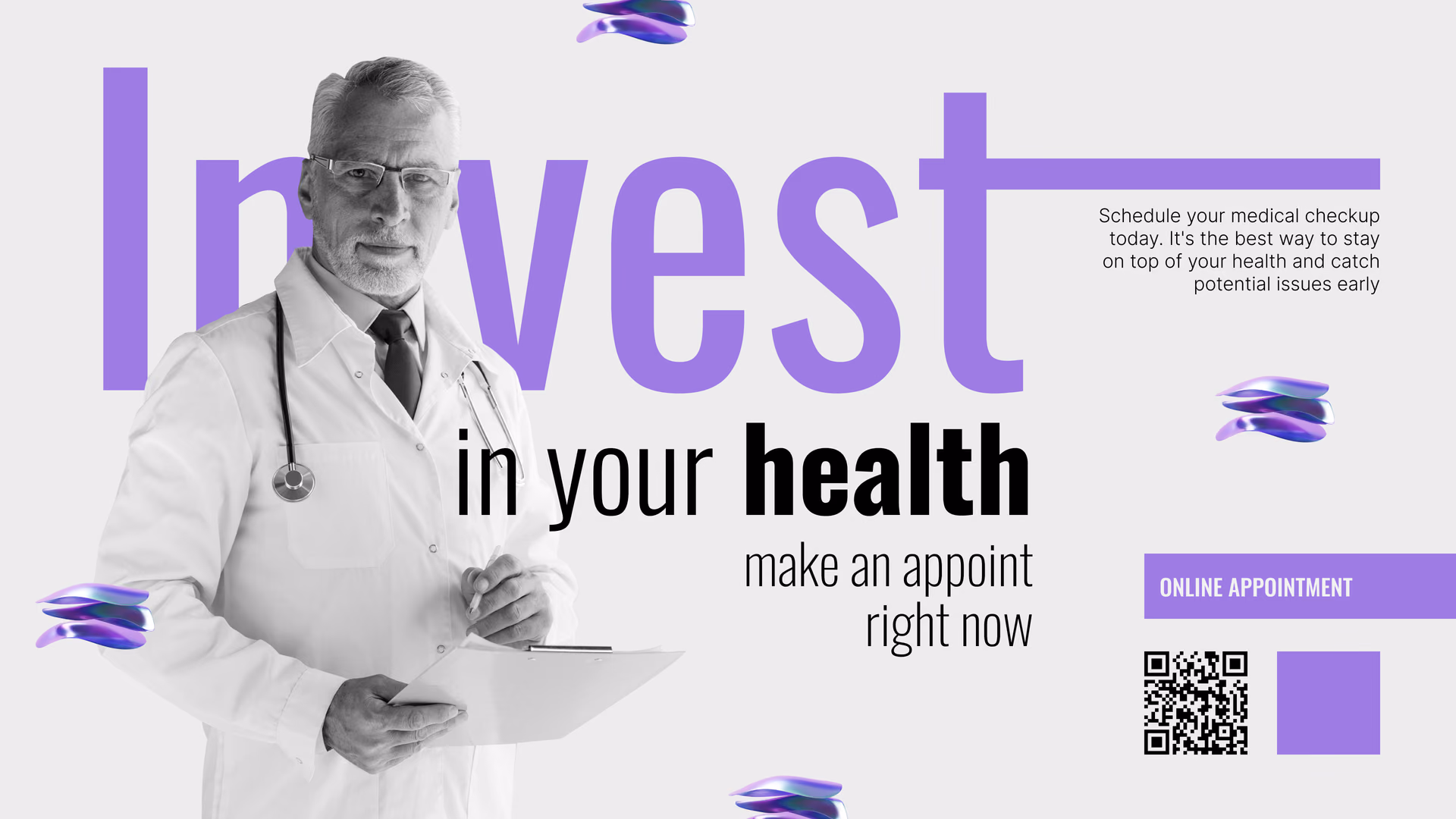 Invest in your health推广海报,附带在线预约QR码